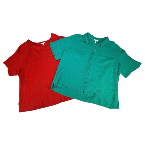 Eileen Fisher Women's 100% Organic Cotton Short Sleeve Tops Size Large (2-Pack) - Picture 2 of 16